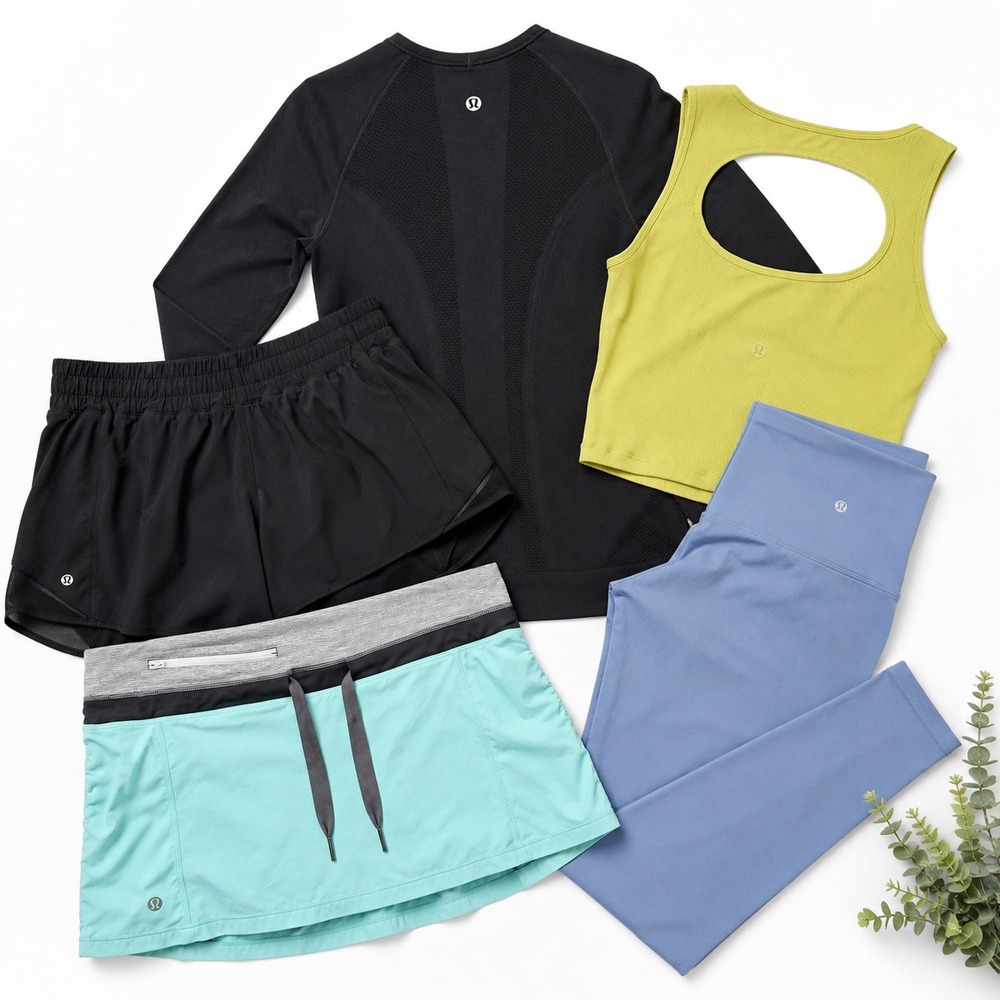 Lululemon Activewear Bundle Leggings Shorts Skort Swiftly Tech Tank Top 5pc Set - Picture 1 of 15